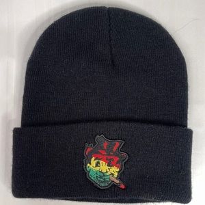Beanie Mary Jane 420 Embroidered Patch Black Ribbed Knit Warm Winter Ski Cap